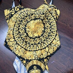 Versace Black and Gold Patterned Swimwear